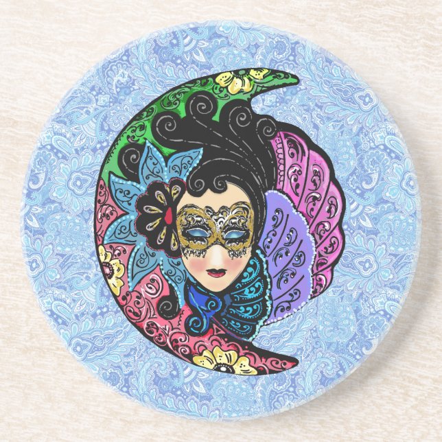 Porta-copos Mulher mascarada e lua crescente (Frente)