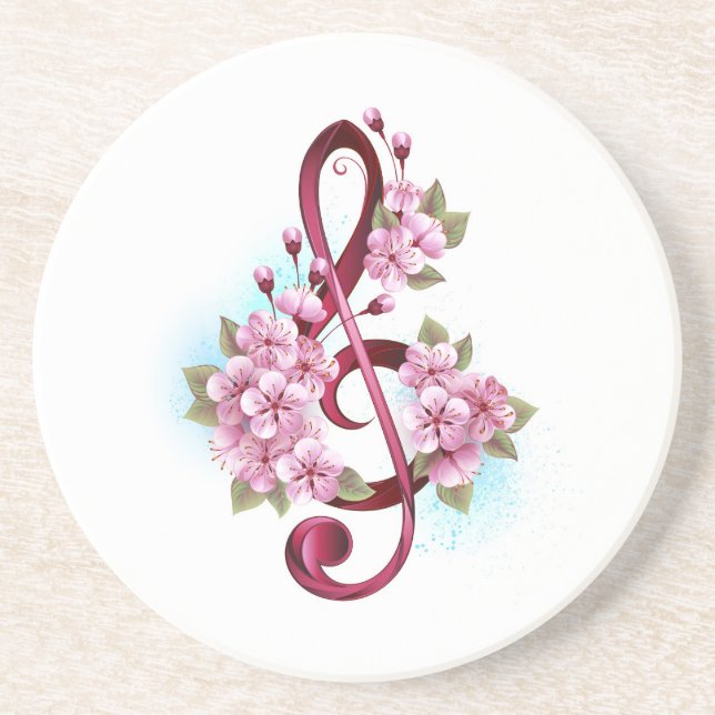 Porta-copos Musical treble clef notes with Sakura flowers (Frente)