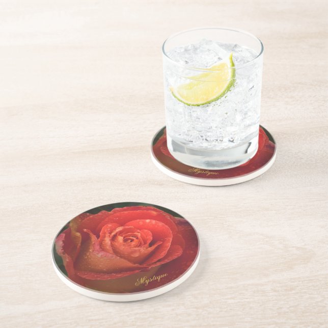 Porta-copos Mystique Dark Botanical Red Orange Rose Coaster (Lateral)