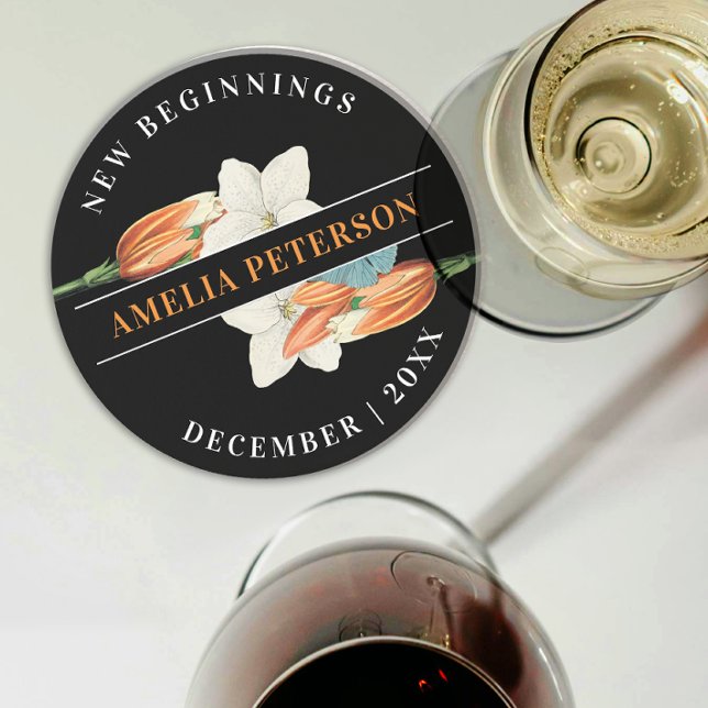 Porta-copos Na moda Preto E Laranja Branco Aterro Floral (Criador carregado)