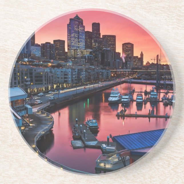 Porta-copos Nascer do sol no cais 66 que olha para baixo no (Frente)