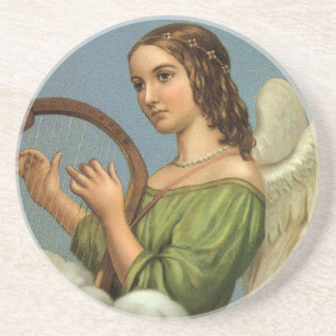Porta-copos Natais vintages, Anjo Vitoriano com Harp Musical