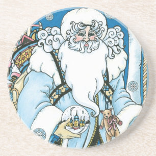 Porta-copos Natal Antigo, Papai Noel Azul com Bola de Neve