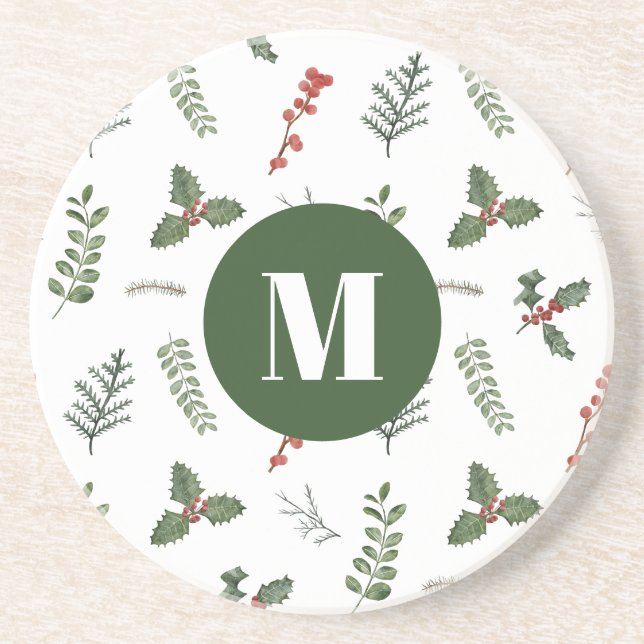 Porta-copos Natal Aquarela Verde e Berry (Frente)