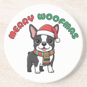 Porta copos Natal de Boston Terrier: Woofmas Feliz