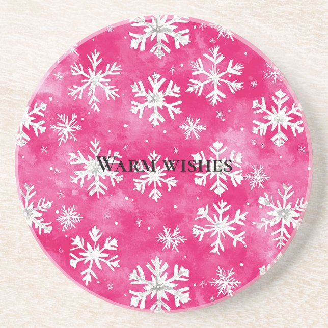Porta-copos Natal de Glam Snowflakes Rosa (Frente)
