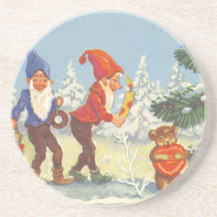 Porta-copos Natal vintage, duendes no inverno da floresta da