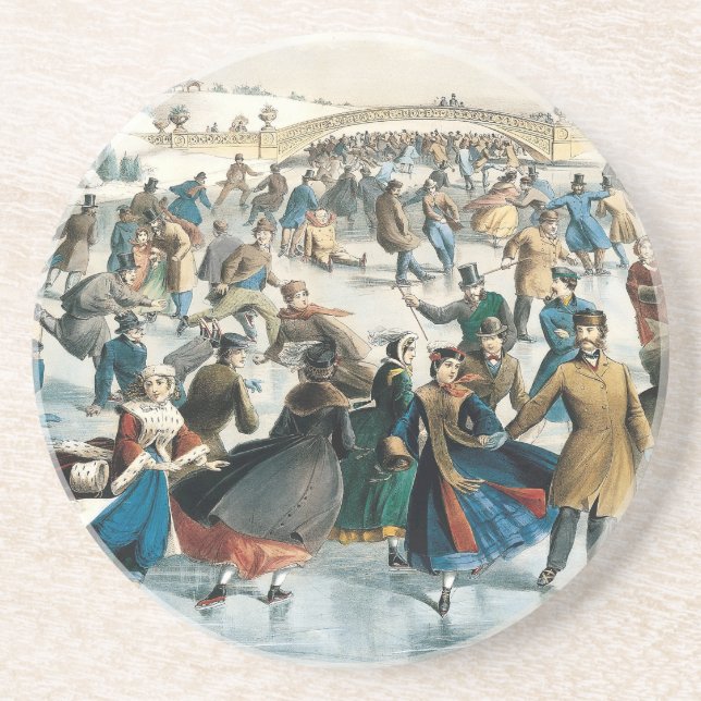 Porta-copos Natal Vitoriano Central Park Currier & Ives (Frente)