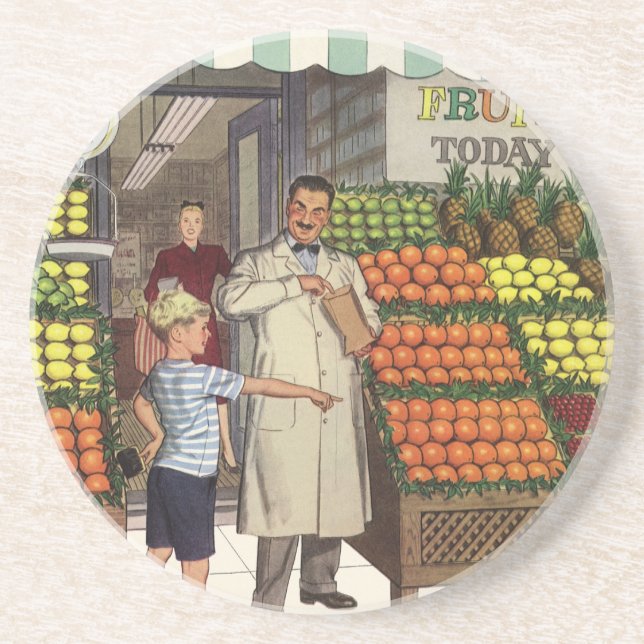 Porta-copos Negócios Antigos, Banca de Frutas com Merceeiro e  (Frente)