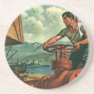 Porta-copos Negócios Vintage, Navio Petroleiro com Trabalhador