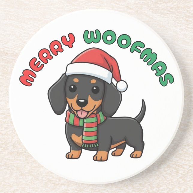 Porta copos Negra Natal Dachshund: Feliz Woofmas (Frente)