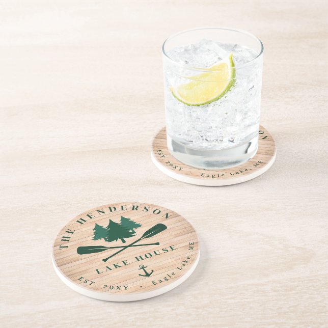 Porta-copos Nome da família Lago House Pine Tree Personalizado (Lateral)