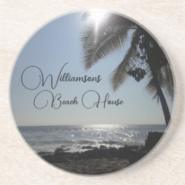 Porta-copos Nome da família Sun iluminou Palm Tree Ocean