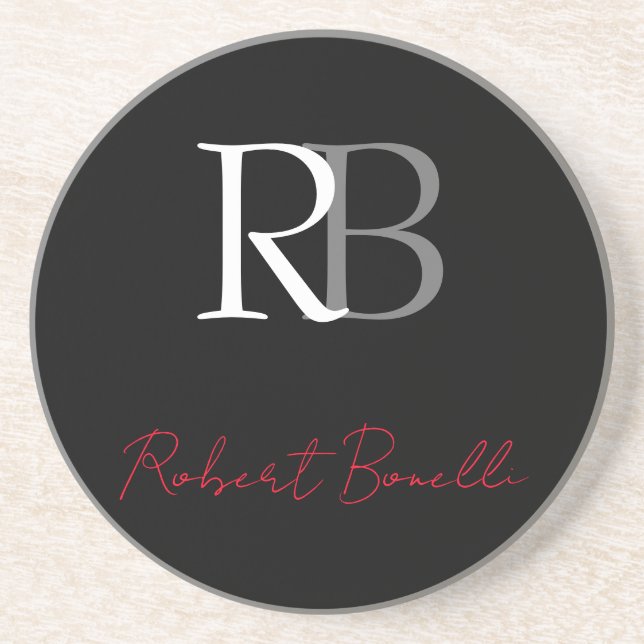 Porta-copos Nome das Iniciais Simples, Preto, Vermelho Vermelh (Frente)