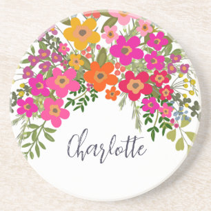 Porta-copos Nome Personalizado das Flores Coloridas do Jardim 
