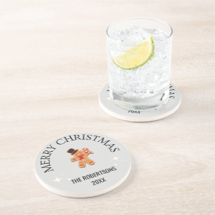 Porta-copos Nome personalizado Feliz Natal Gingerman cinza