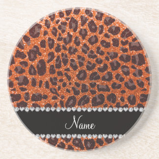 Porta-copos Nome personalizado glitter laranja impressão leopa