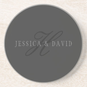 Porta-copos Nomes e Monograma Elegantes Cinza escuro e claro