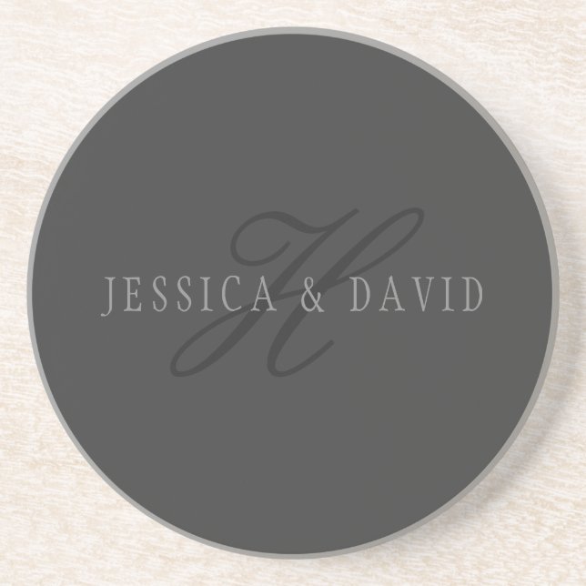 Porta-copos Nomes e Monograma Elegantes | Cinza escuro e claro (Frente)