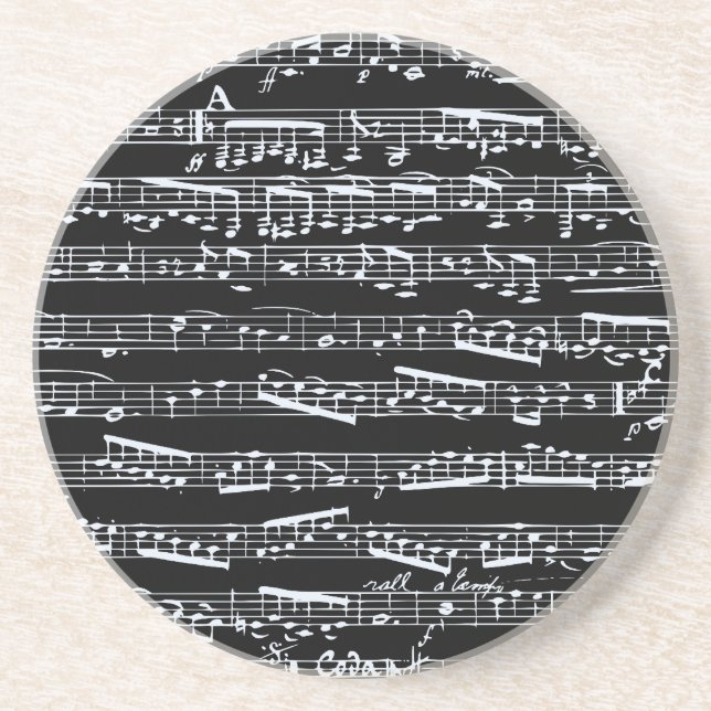 Porta-copos Notas de música em preto e branco (Frente)