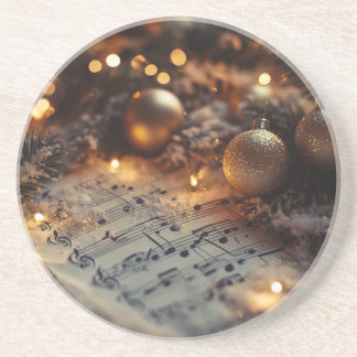 Porta-copos Notas Musicais de Natal Russo Escuro Redondas