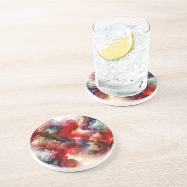 Porta-copos Nuvem de Aquarela com Abstrato de Cintura Vermelha (Lateral)