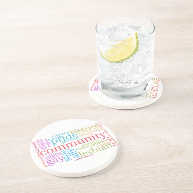 Porta-copos Nuvem de palavras da comunidade LGBTQ+ do arco-íri (Lateral)
