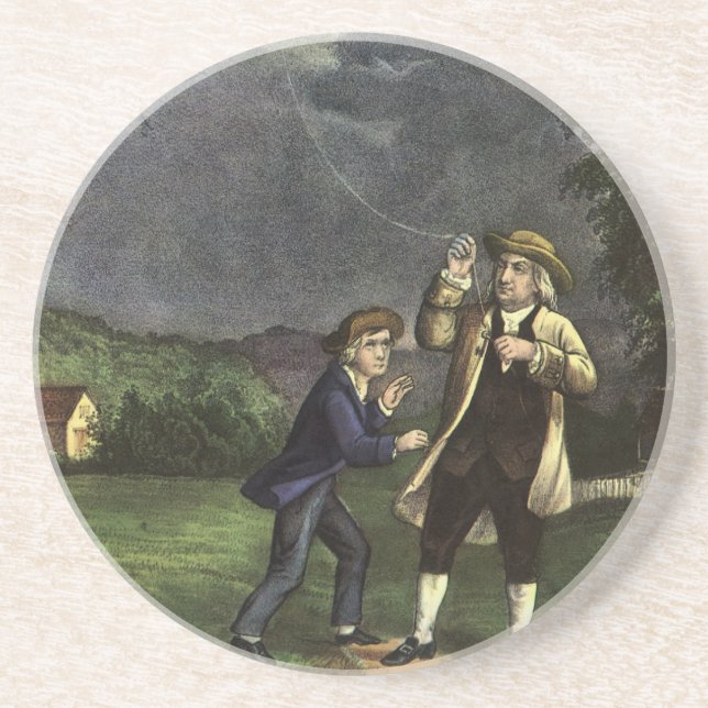 Porta-copos O Experimento de Luz e Papagaio de Benjamin Frankl (Frente)