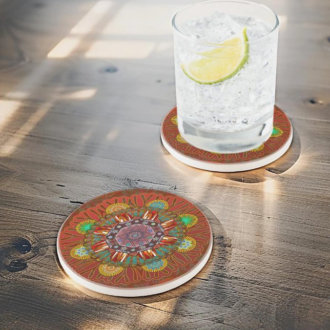 Porta-copos O Filtro Vermelho Floral do Pico Manipur Mandala (Criador carregado)