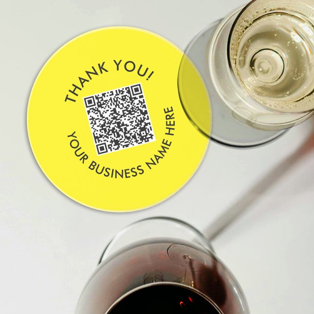 Porta-copos Obrigado! | Código QR de Site Preto Amarelo Simple (Criador carregado)