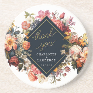 Porta-copos Obrigado design floral laranja vintage.