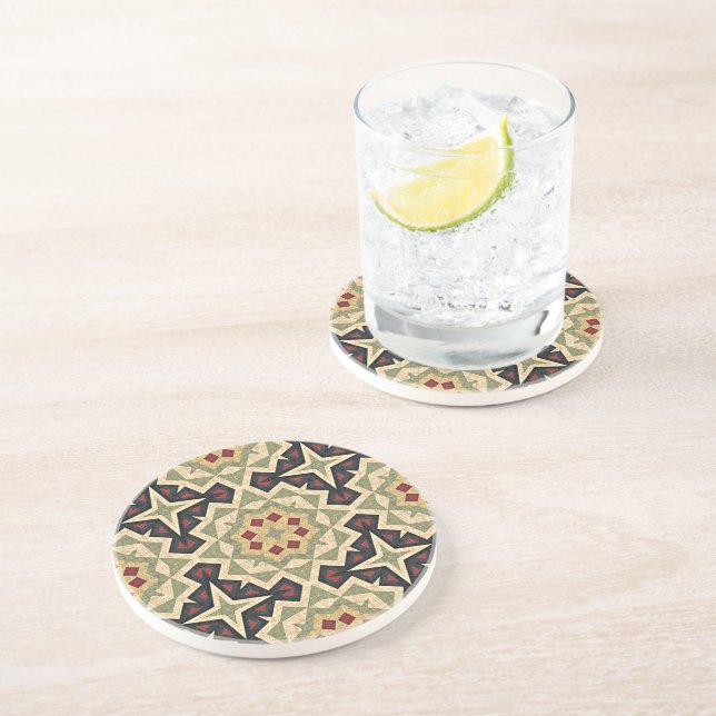 Porta-copos Ochre Red Olive Green - Padrão de Arte Tribal Negr (Lateral)