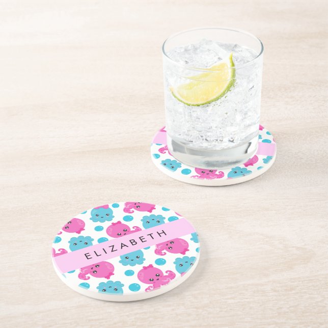 Porta-copos Octopus Patterno, Octopus Fresco, Mar, Seu Nome (Lateral)