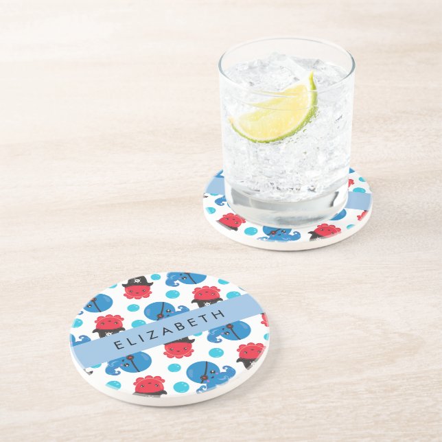 Porta-copos Octopus Pirata, Padrão Octopus, Mar, Seu Nome (Lateral)