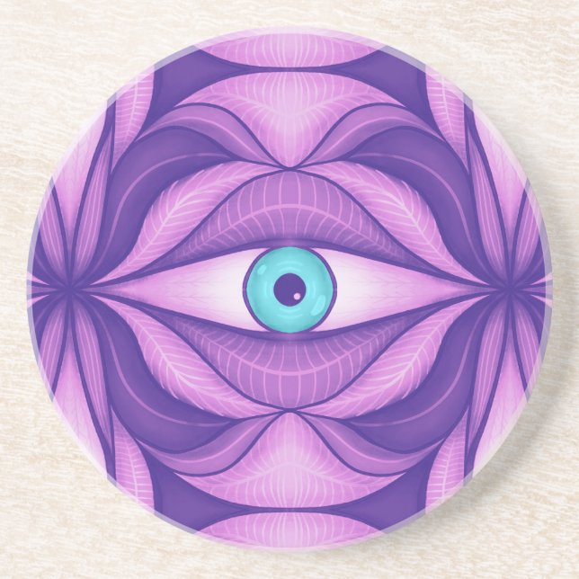 Porta-copos Olhos Azuis Quirky No Padrão Roxo Místico (Frente)