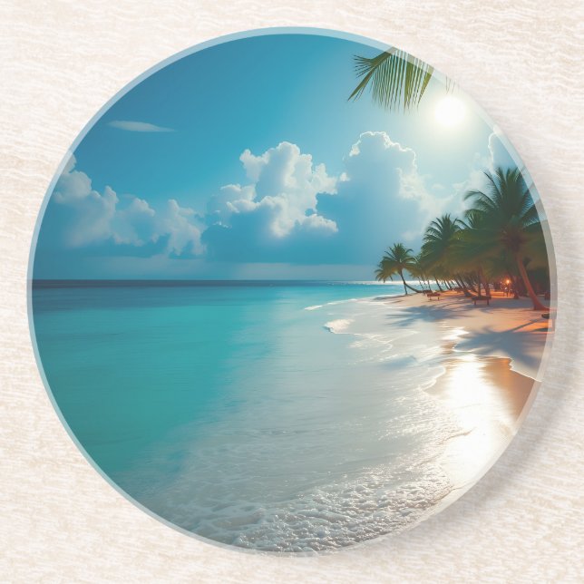 Porta-copos Ondas tropicais praia azul nublada (Frente)