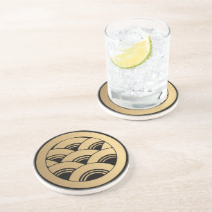 Porta-copos Oriental Faux Ouro Waves Japonês Kamon