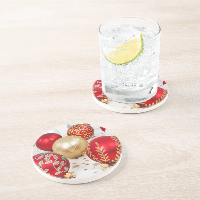 Porta-copos Ornamentos Dourados, ornamentos vermelhos, Natal,  (Lateral)