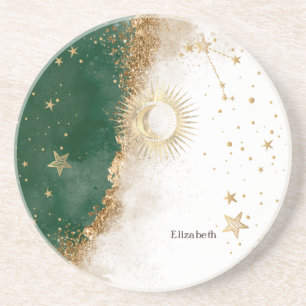Porta-copos Ouro Celestial Sol e Lua Estrelas Verde
