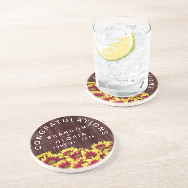 Porta-copos Outono Girassóis sobre Casamento de Cerca de Madei (Lateral)