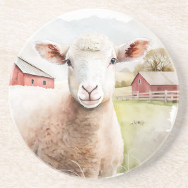 Porta-copos Ovelha De Aquarela Com Pano Vermelho