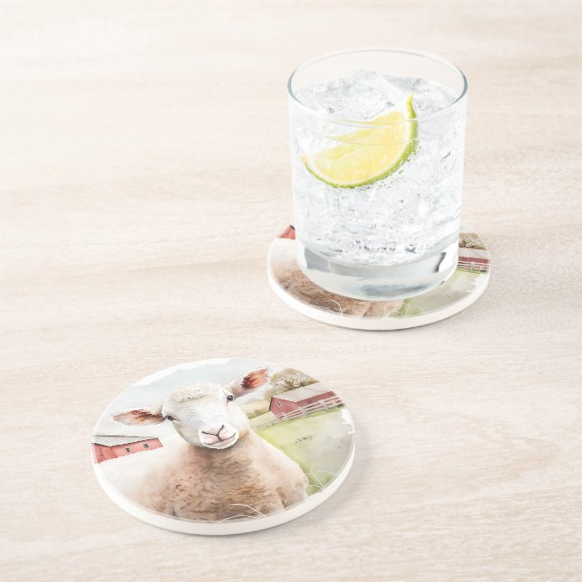 Porta-copos Ovelha De Aquarela Com Pano Vermelho (Lateral)