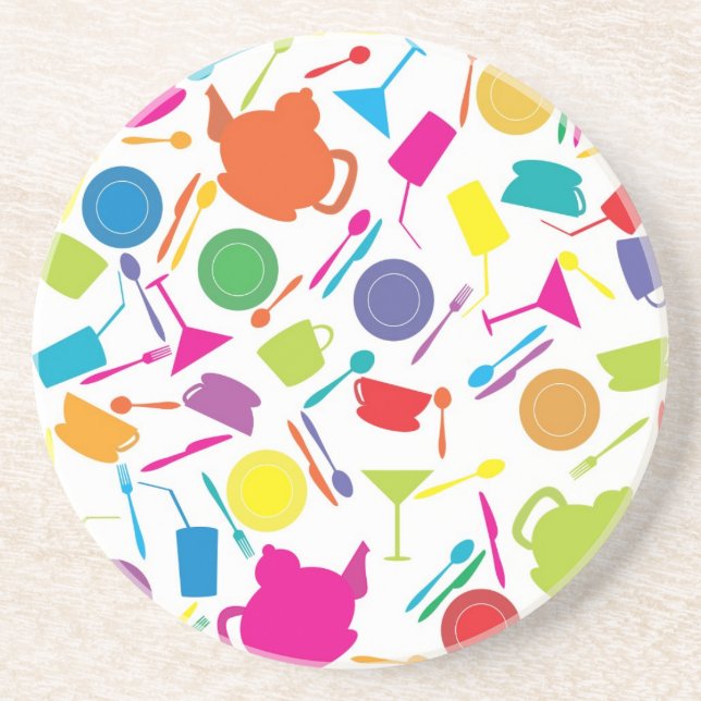 Porta-copos Padrão Com Coisas De Cozinha Coloridas (Frente)
