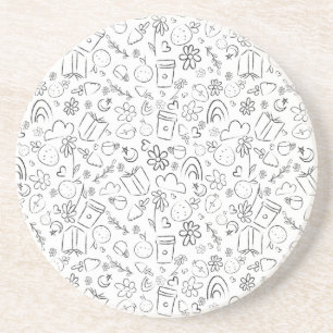 Porta-copos Padrão contínuo de doodle preto e branco de coisas