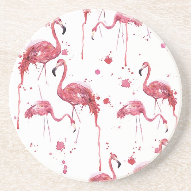 Porta-copos Padrão de aquarela Flamingo, design vibrante. (Frente)