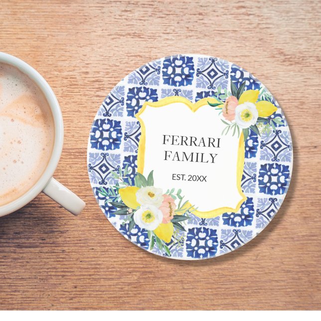 Porta-copos Padrão de Azulejos Mediterrâneos Italianos de Limã (In situ)