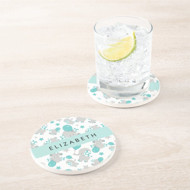 Porta-copos Padrão De Elefantes, Elefantes Bonitos, Seu Nome (Lateral)