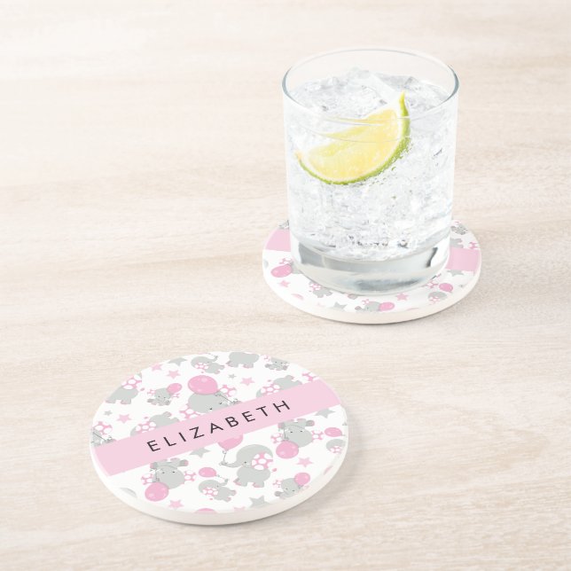 Porta-copos Padrão De Elefantes, Elefantes Bonitos, Seu Nome (Lateral)