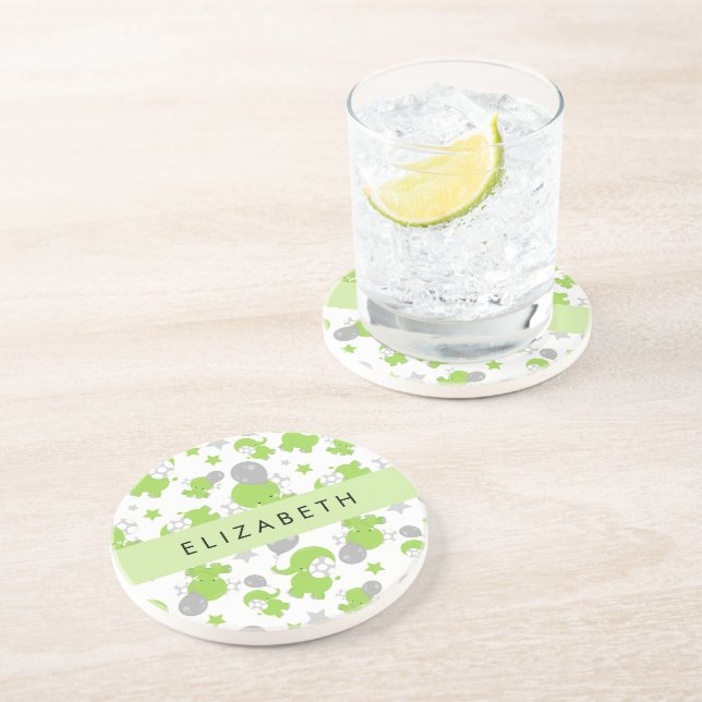 Porta-copos Padrão De Elefantes Verdes, Estrelas, Seu Nome (Lateral)