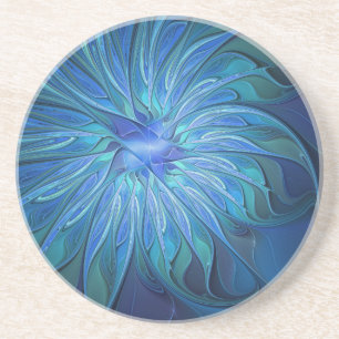 Porta-copos Padrão de Fantasia de Flor Azul, Arte Fractal Abst